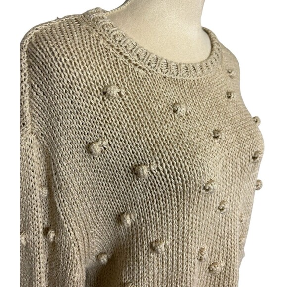 Zara Pom Pom Cropped Beige Linen Blend Open Knit Oversized Sweater Size S - Picture 4 of 10